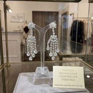 Vintage Rhinestone Chandelier Earrings - Clear Crystal